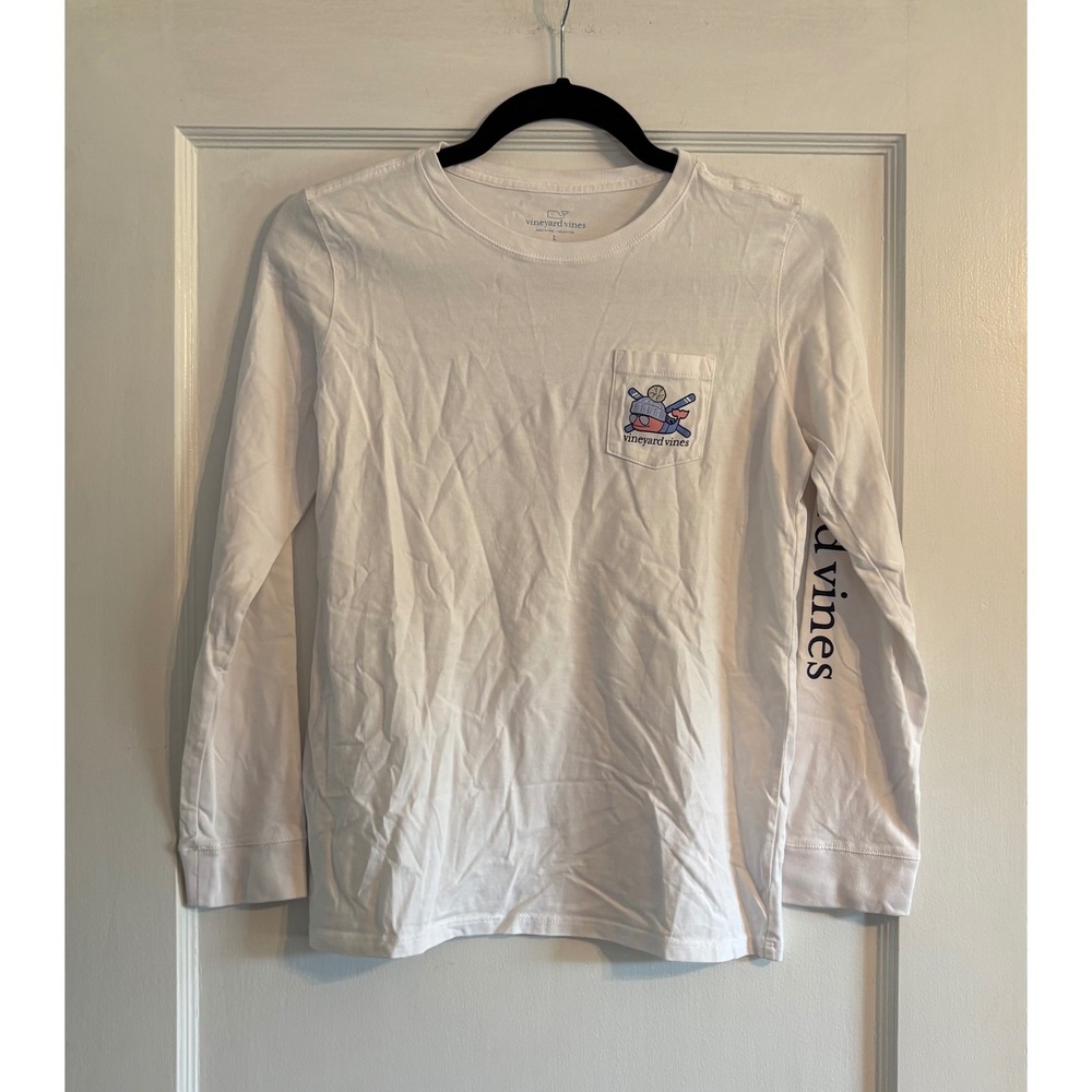 Vineyard Vines 100% Cotton White Skiing Long-Sleeve T-Shirt Size Large